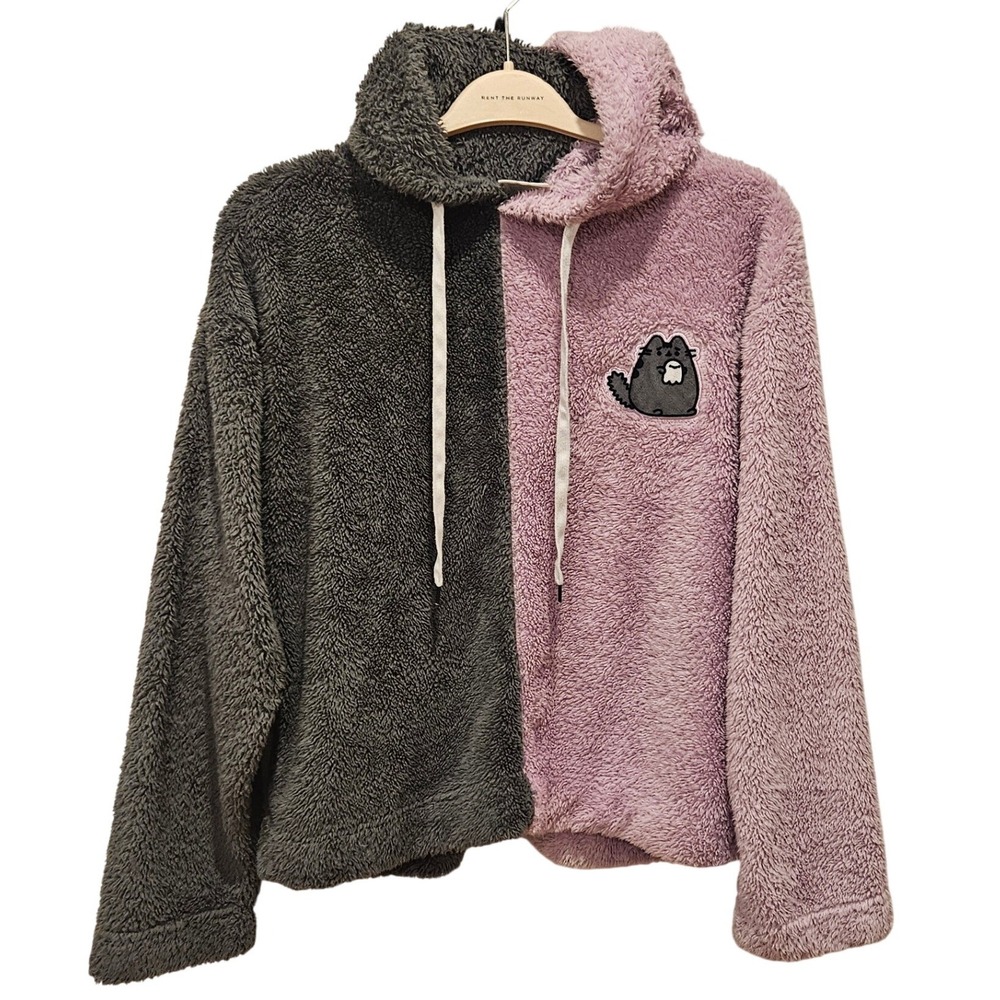 Pusheen Spooky Halloween Sherpa Hoodie Split Purple Halloween Cat Oversized XS